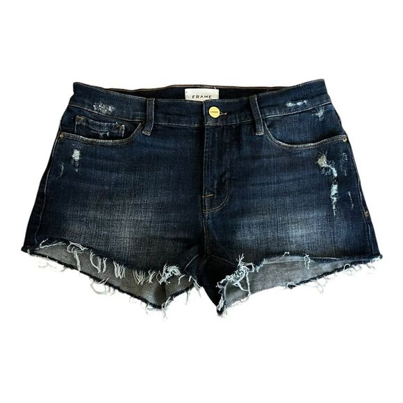 Frame Denim Women's Dark Blue Distressed Jean Shorts